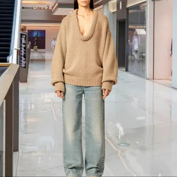 Damen Strickpullover mit V-Ausschnitt und lässigem Schnitt Drune