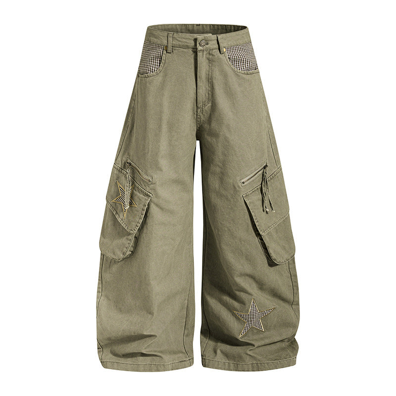 Damen weite Cargo-Culottehose mit Stern-Applikationen und Multi-Taschen Drune