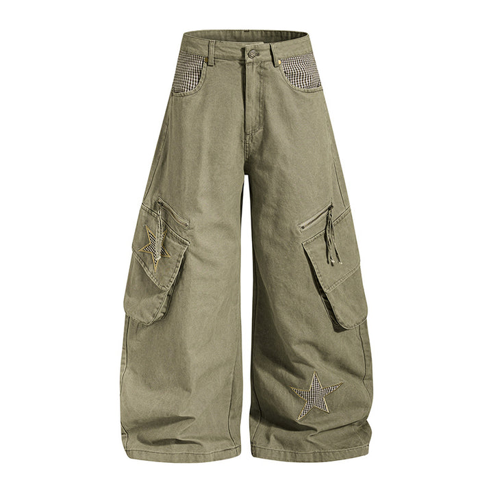 Damen weite Cargo-Culottehose mit Stern-Applikationen und Multi-Taschen Drune