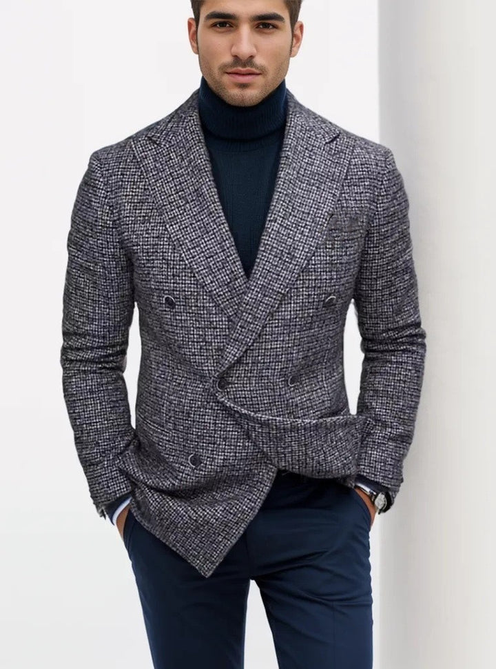 Herren zweireihiger Blazer aus hochwertigem Stoff mit modernen Details Drune