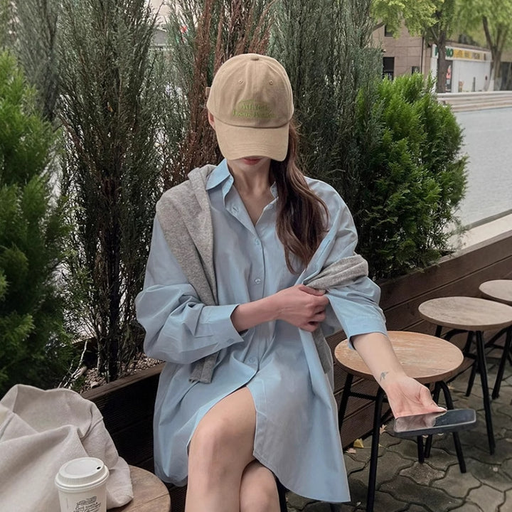 Damen Leichtes Oversize-Popeline Hemdshirt-Minikleid mit kastiger Silhouette und weiten Manschetten Drune