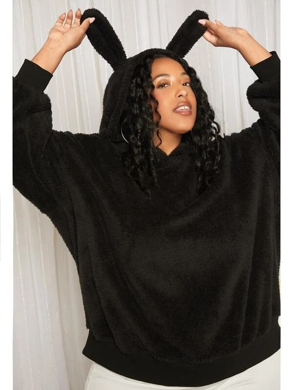 Damen Kuscheliger Oversized Hoodie mit Hasenohren Drune