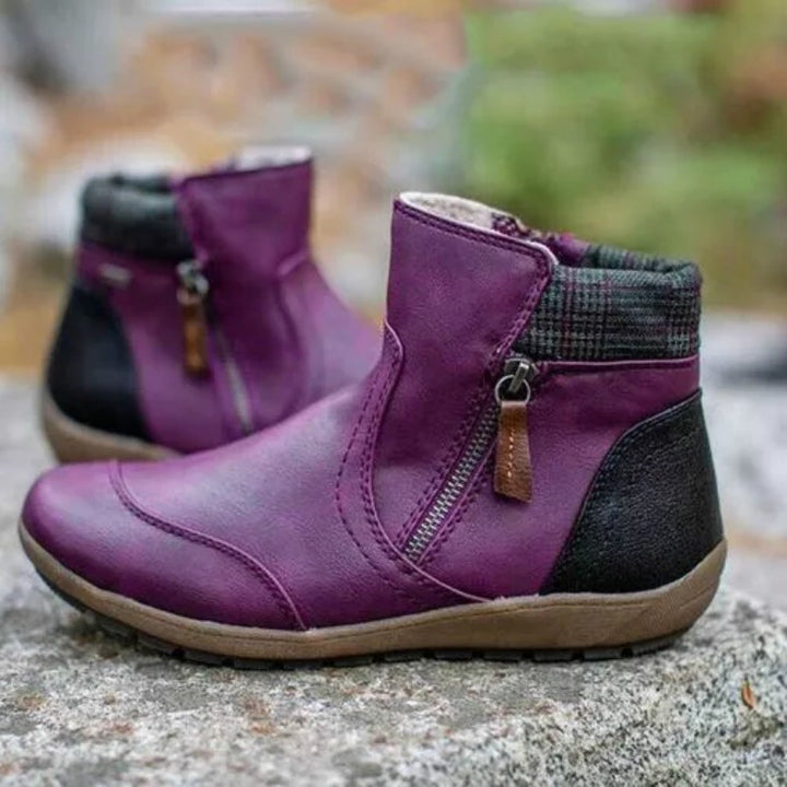 Damen nan knöchelhohe Reißverschluss Stiefelette aus Lederimitat mit Futter und rutschfester Profilsohle Drune