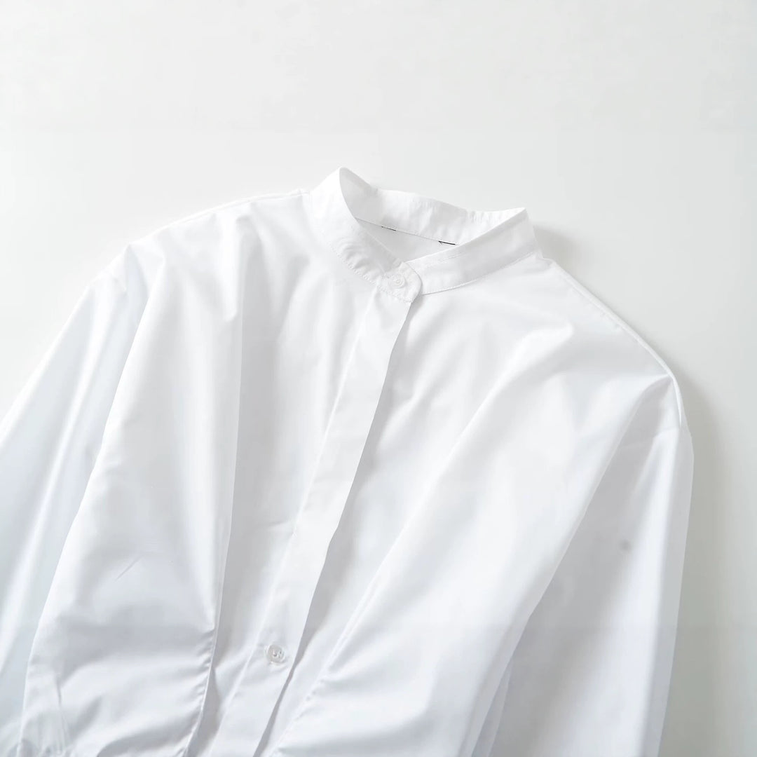 Damen Taillierte Kurzbluse mit vorderer Schnürung und Stehkragen Drune