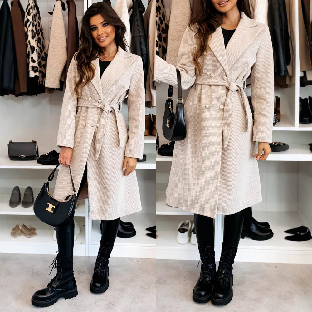 Damen Trenchcoat mit doppelter Knopfreihe und schickem Taillengürtel Drune
