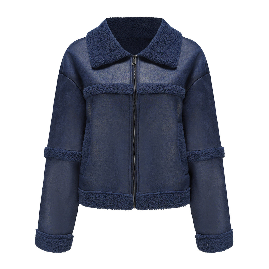 Damen nan kurze Teddyjacke im Aviator-Stil mit Reißverschluss Drune