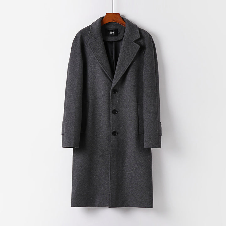 Herren Maxilanger Wollmantel mit cleanem Schnitt, schmalem Revers und innenliegendem Futter Drune