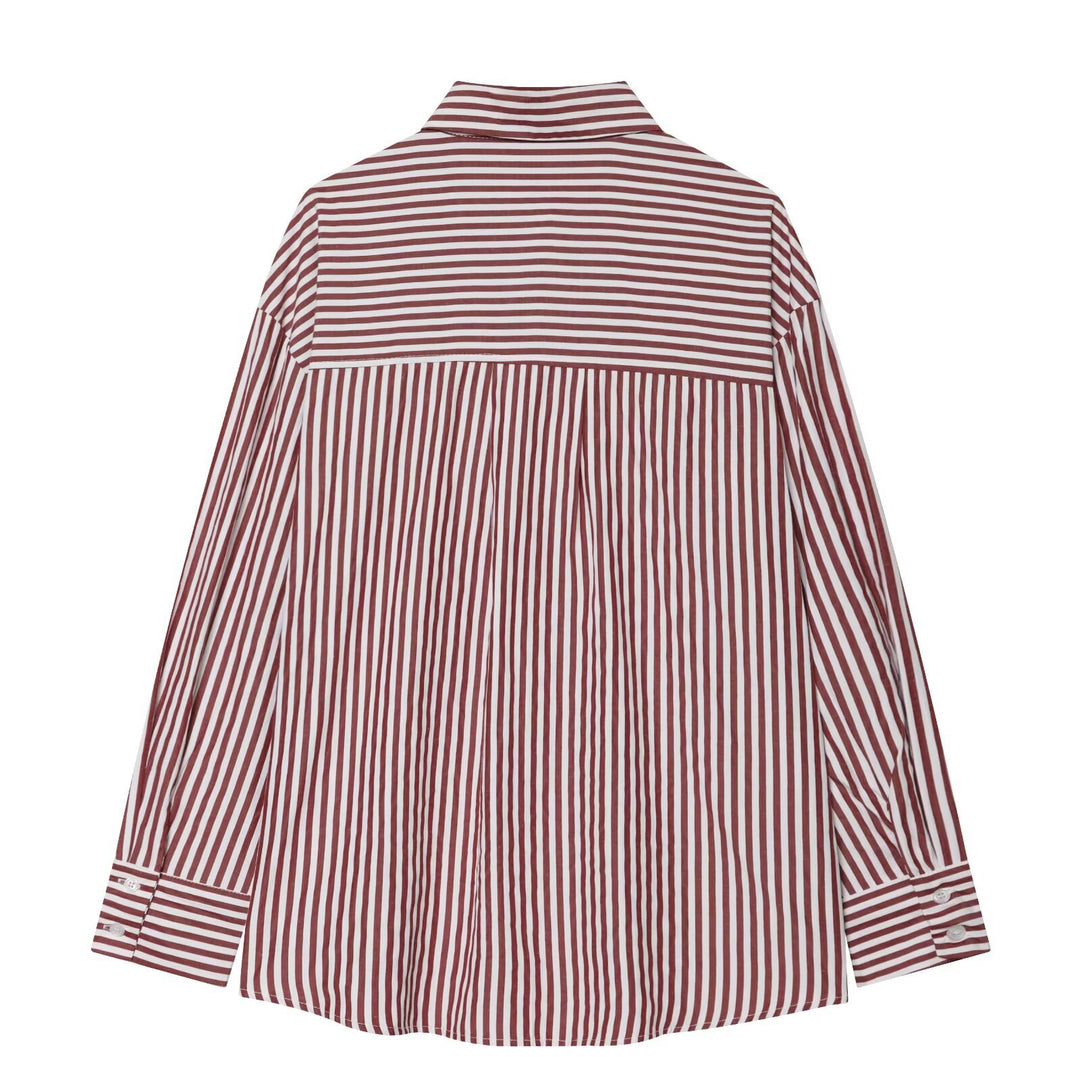 Damen Oversize Streifen‑Hemdbluse mit überschnittener Schulter und verlängertem Saum Drune