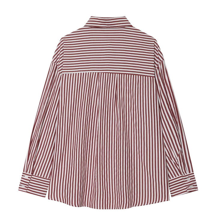 Damen Oversize Streifen‑Hemdbluse mit überschnittener Schulter und verlängertem Saum Drune