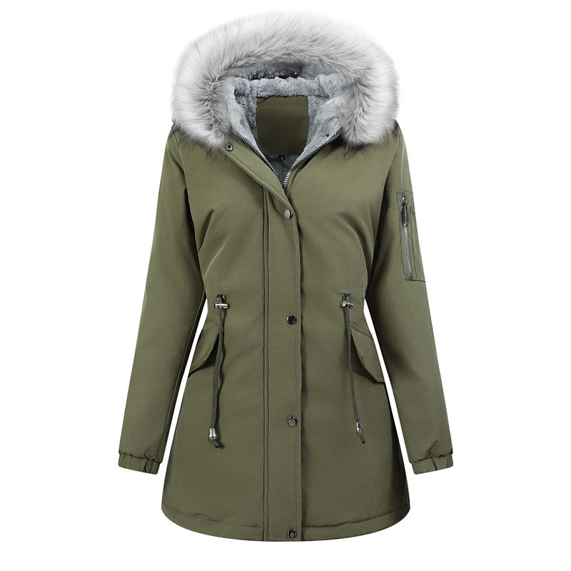 Damen Thermo-Parka mit Sherpa-Innenfutter, Kunstfellkapuze und tailliertem Kordelzug Drune