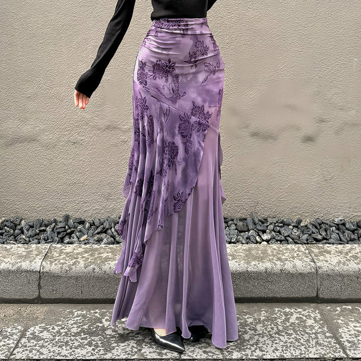Damen Maxi-Rock mit floralem Design und asymmetrischem Schnitt Drune