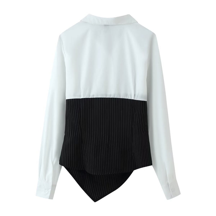Damen Bluse mit asymmetrischem Pinstripe-Corsage-Overlay Drune