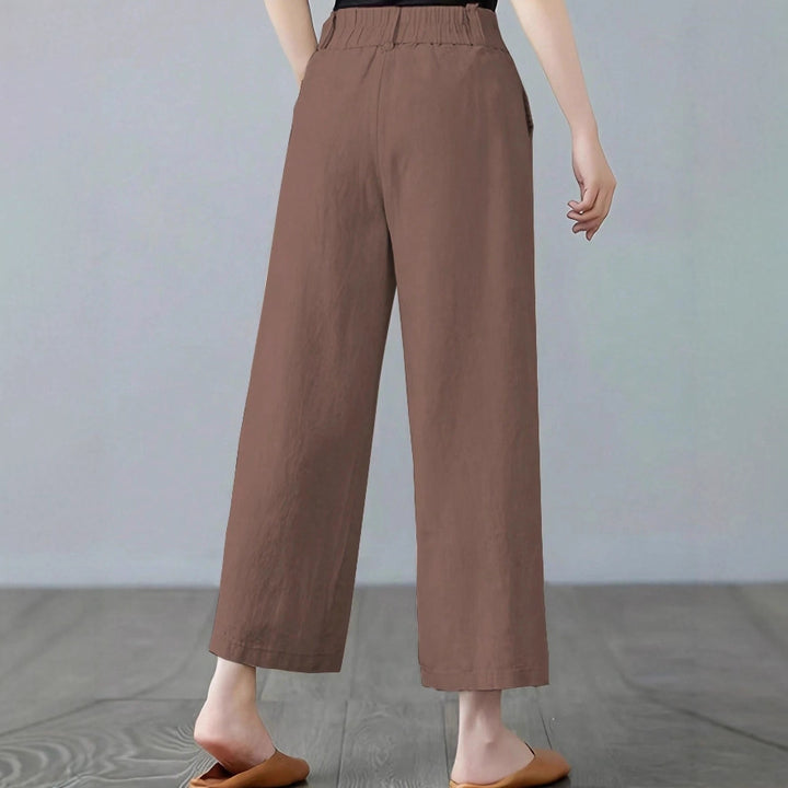 Damen Weite Leinenhose mit hohen Bund Drune