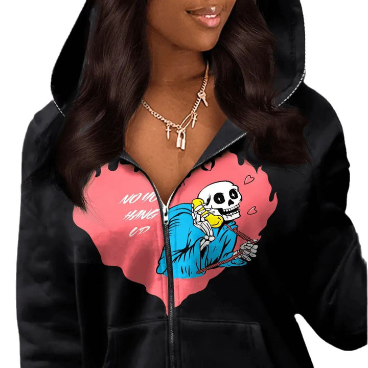 Damen Kapuzenjacke mit kreativem Grafikdruck und Kängurutaschen Drune