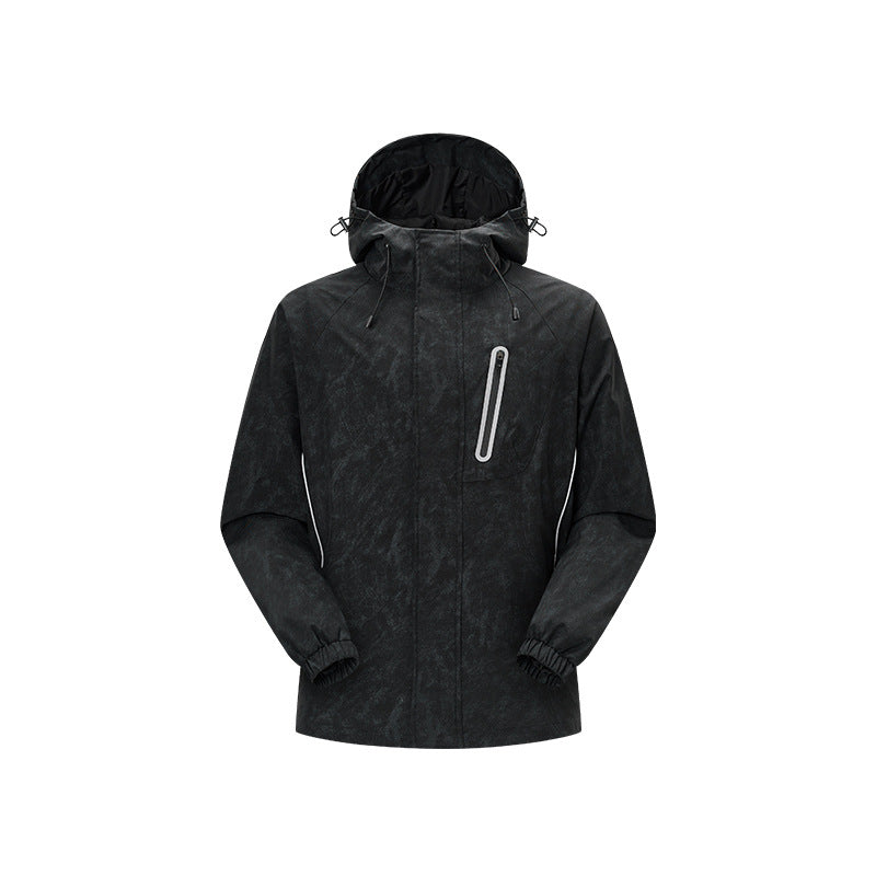 Herren technische Regenjacke mit Kapuze, wasserdichtem Material und Brust-Reißverschluss Drune