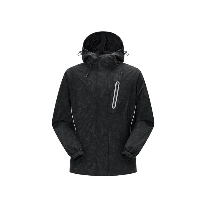 Herren technische Regenjacke mit Kapuze, wasserdichtem Material und Brust-Reißverschluss Drune