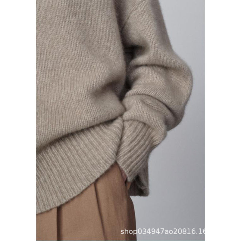 Damen modischer Grobstrickpullover mit überlangen Ärmeln Drune