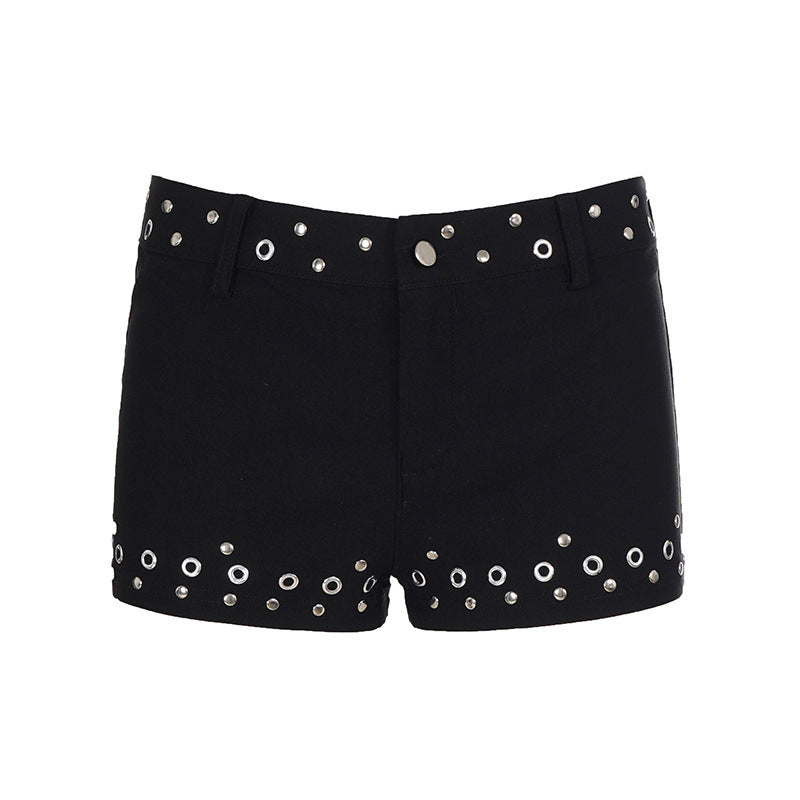 Damen Modische Shorts mit dekorativen Metallösen Drune