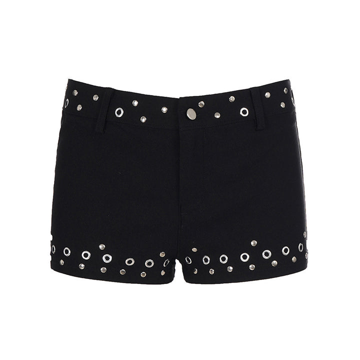 Damen Modische Shorts mit dekorativen Metallösen Drune