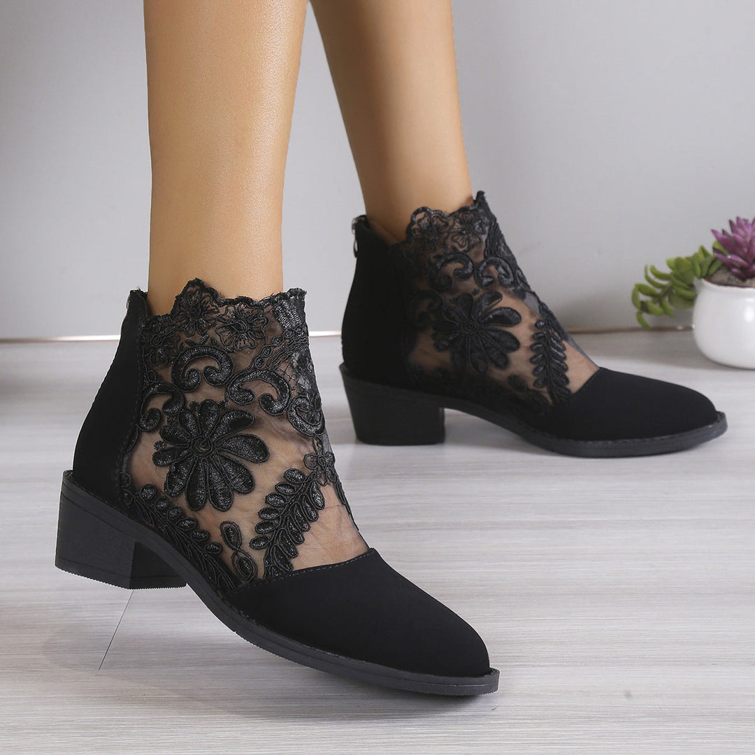 Damen modische Stiefeletten mit aufwendiger Spitzendecke Drune