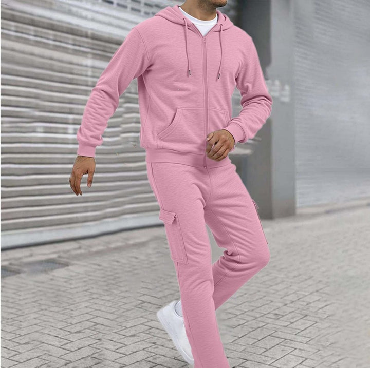 Herren nan athletischer Zip-Sweatset mit Cargo-Jogginghose, ergonomischen Nähten und gerippten Bündchen Drune
