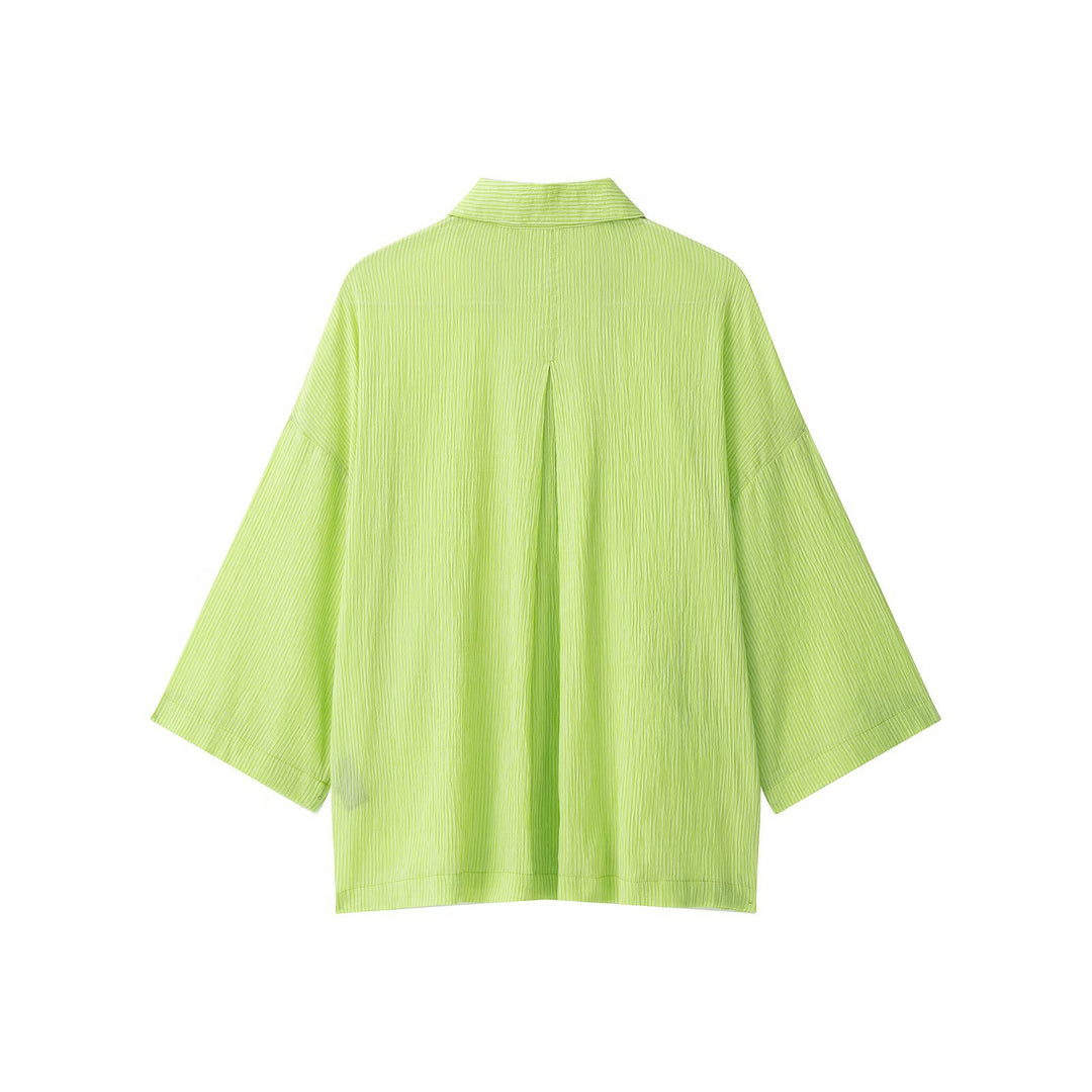 Damen Oversize Hemdbluse aus Crinkle-Gewebe mit weiten Ärmeln und durchgehender Knopfleiste Drune
