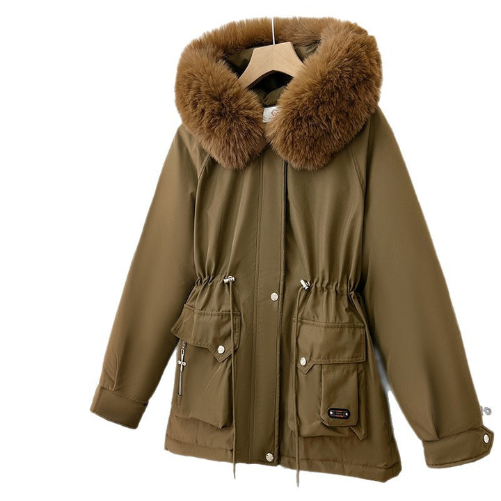 Damen Wattierter Parka mit Tunnelzugtaillierung, Kapuze und voluminösem Kunstfellkragen Drune