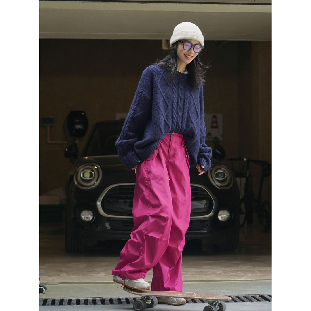 Damen Extraweite Nylon-Cargo-Hose mit Tunnelzugbund und aufgesetzten Taschen Drune