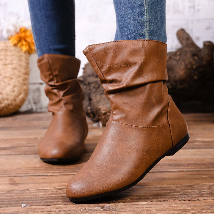 Damen nan weiche Slouch-Stiefel mit flacher Laufsohle und gerafftem Schaft Drune