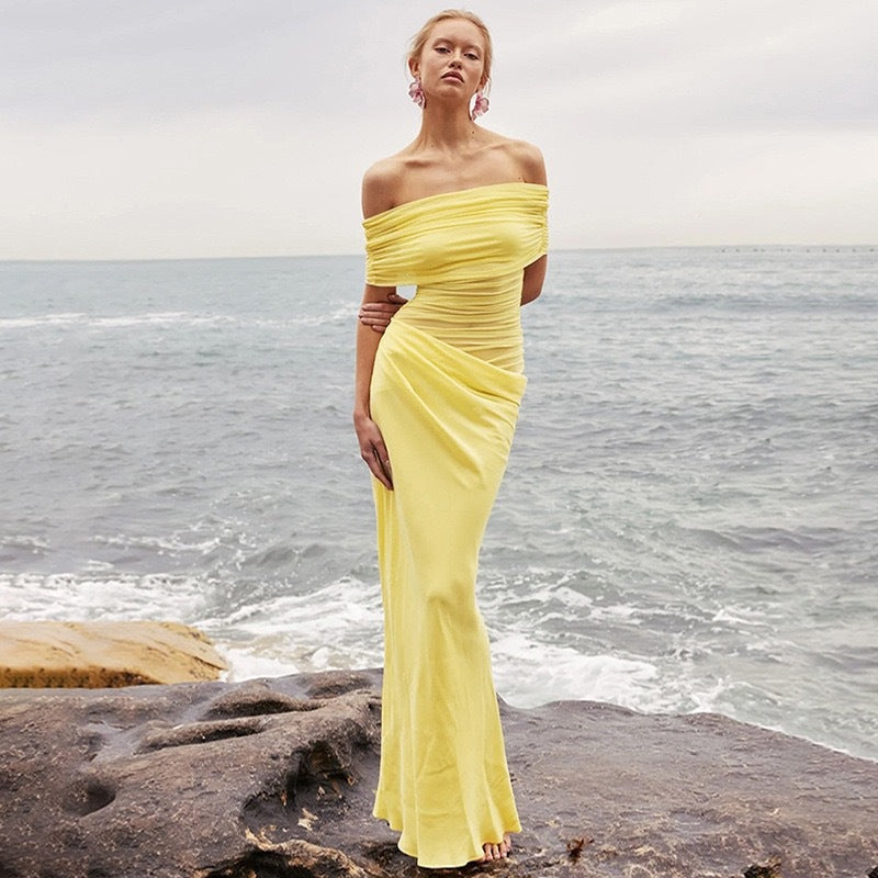 Damen Maxi-Kleid mit transparenten Elementen und Wickel-Detail Drune