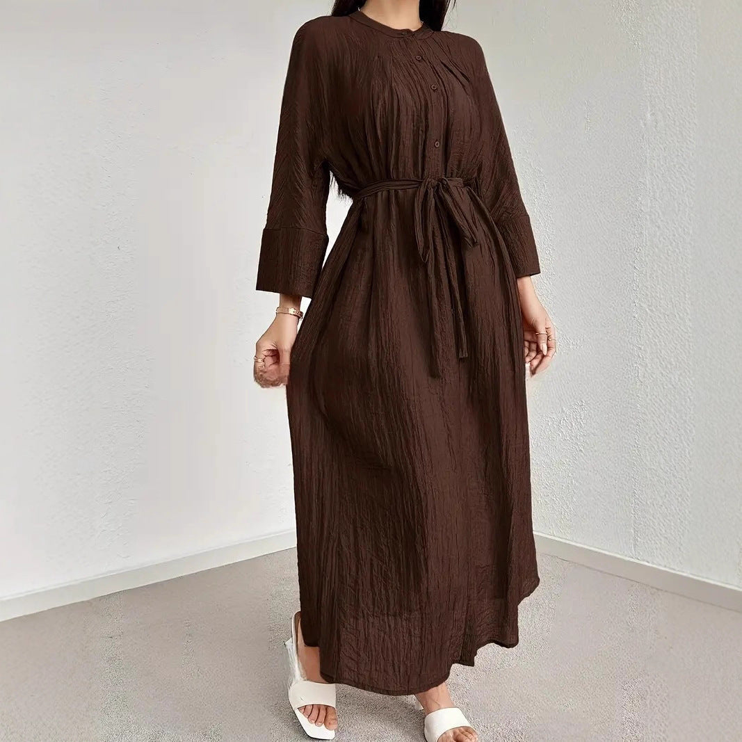 Damen Maxikleid mit Taillengürtel Drune