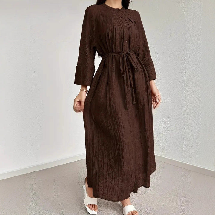 Damen Maxikleid mit Taillengürtel Drune
