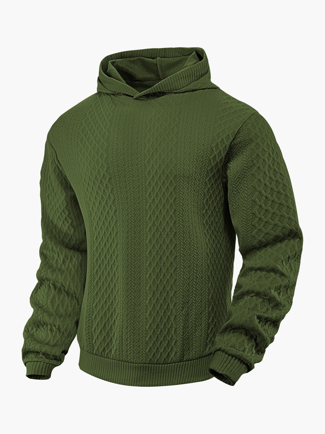 Herren nan strukturierter Schlauchkragen-Pullover mit Kapuze und Waben-Jacquard Drune
