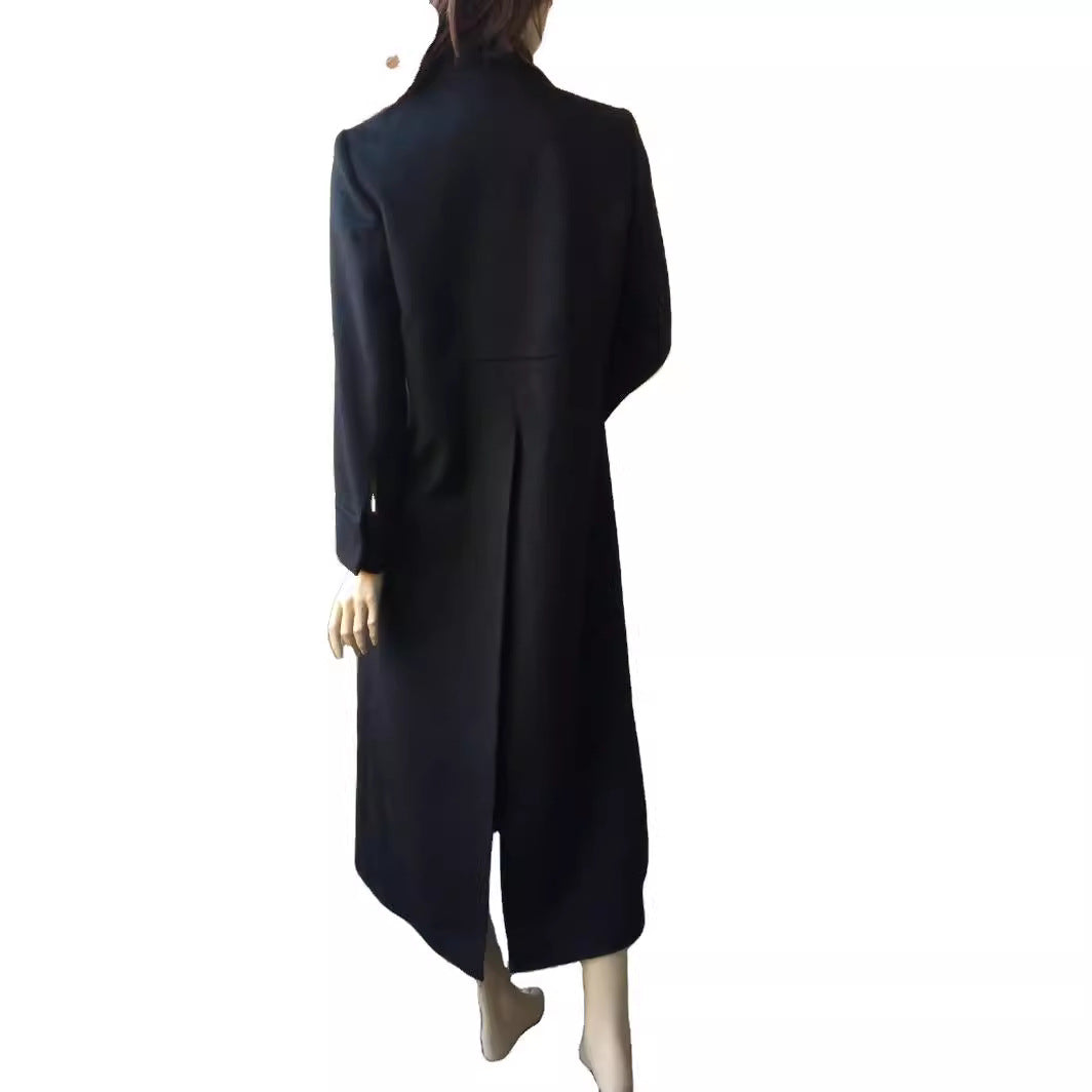 Damen Bodenlanger Einreiher-Mantel mit Gehschlitz und taillierter Silhouette Drune