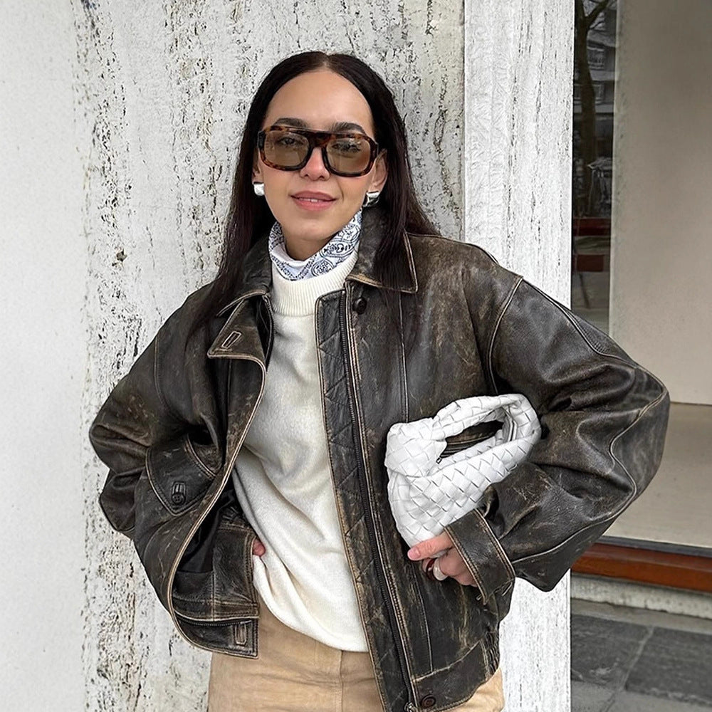 Damen lässige Bikerjacke aus hochwertigem Leder Drune