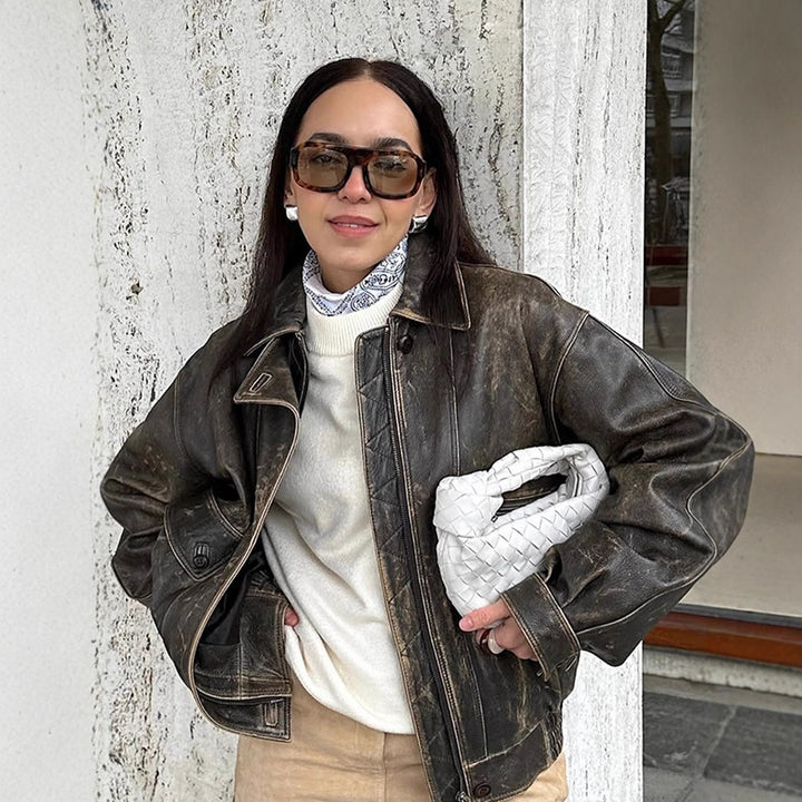 Damen lässige Bikerjacke aus hochwertigem Leder Drune