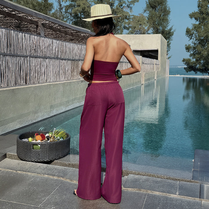 Damen luftiges Zweiteiliges Set mit tailliertem Bustier und weiten Hosen Drune