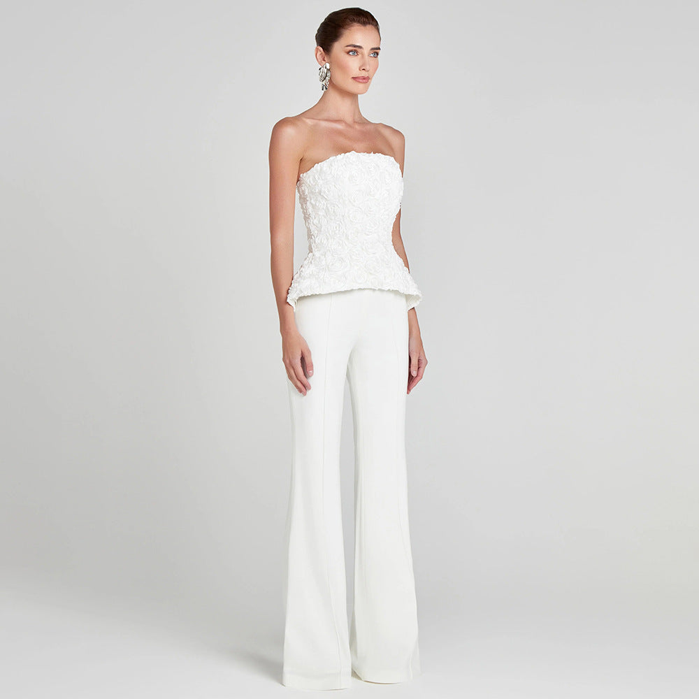 Damen Elegantes Peplum-Top mit ausgestellter Hose Drune