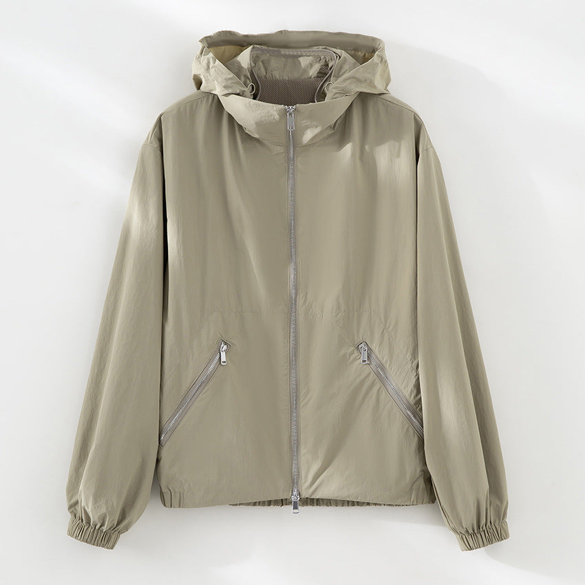 Damen Leichte Nylon-Utility-Jacke mit Stehkragen, Reißverschlusstaschen und elastischem Saum Drune