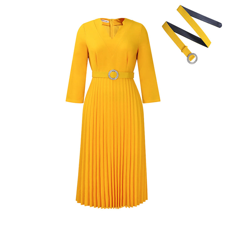 Damen Midikleid mit eleganter Plissé-Optik und modischem Taillengürtel Drune