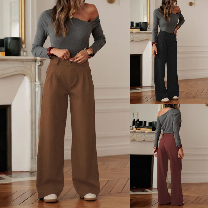 Damen Hochtaillierte Wide‑Leg Hose mit Bügelfalte und seitlichem Schlitz Drune
