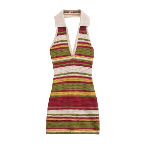 Damen Strickkleid mit tiefem V-Ausschnitt und breitem Kragen Drune