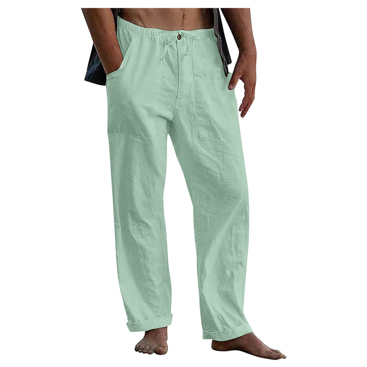 Herren lockere Leinenhose mit Gummibund und aufgesetzten Seitentaschen Drune
