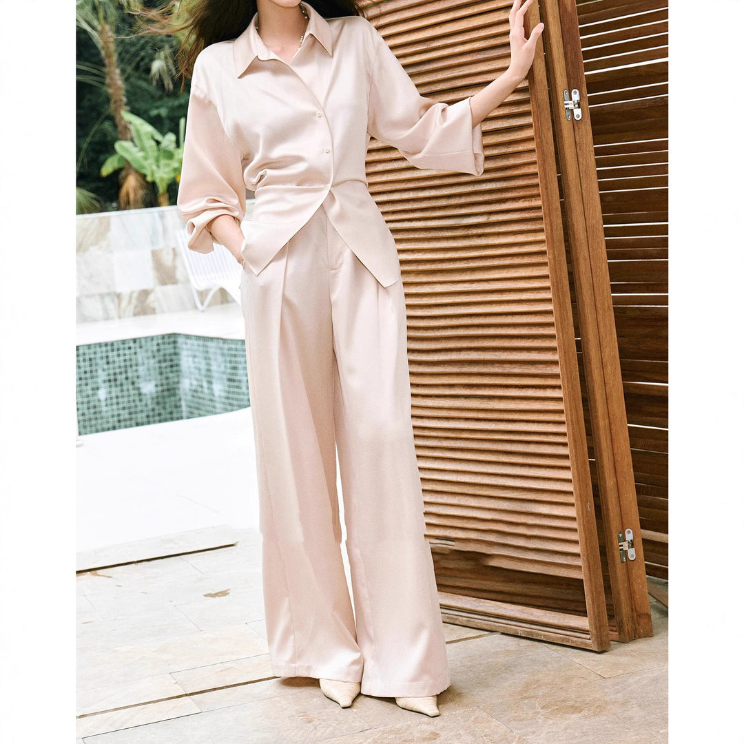 Damen Elegante Bluse mit schimmerndem Finish und Taillengürtel Drune