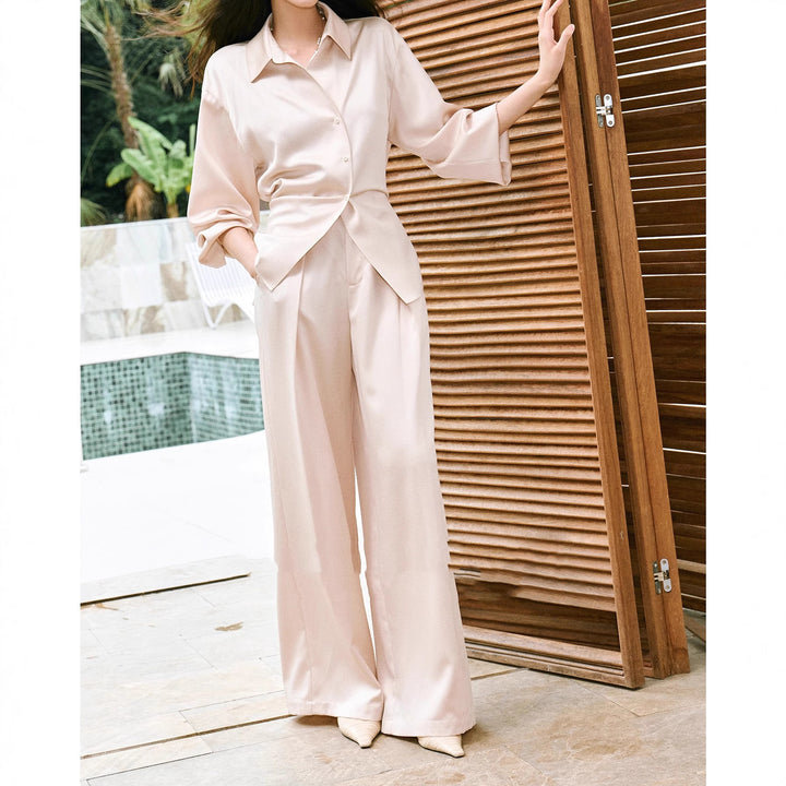 Damen Elegante Bluse mit schimmerndem Finish und Taillengürtel Drune