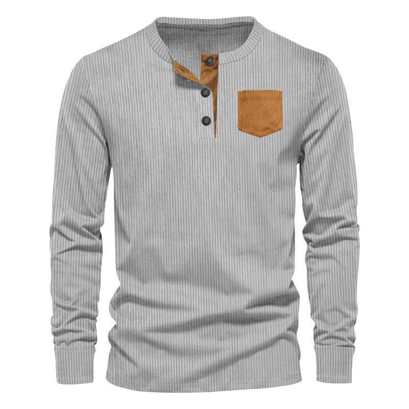 Herren Rippenfeinstrick Langarmshirt mit Slim‑Fit und Stehkragen Drune