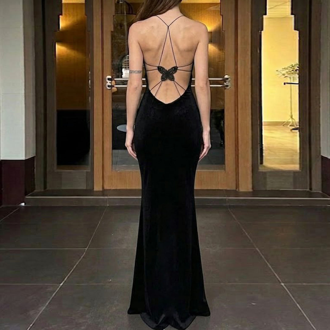 Damen Maxi-Kleid mit verstellbaren Spaghetti-Trägern und elegantem Rückenausschnitt Drune