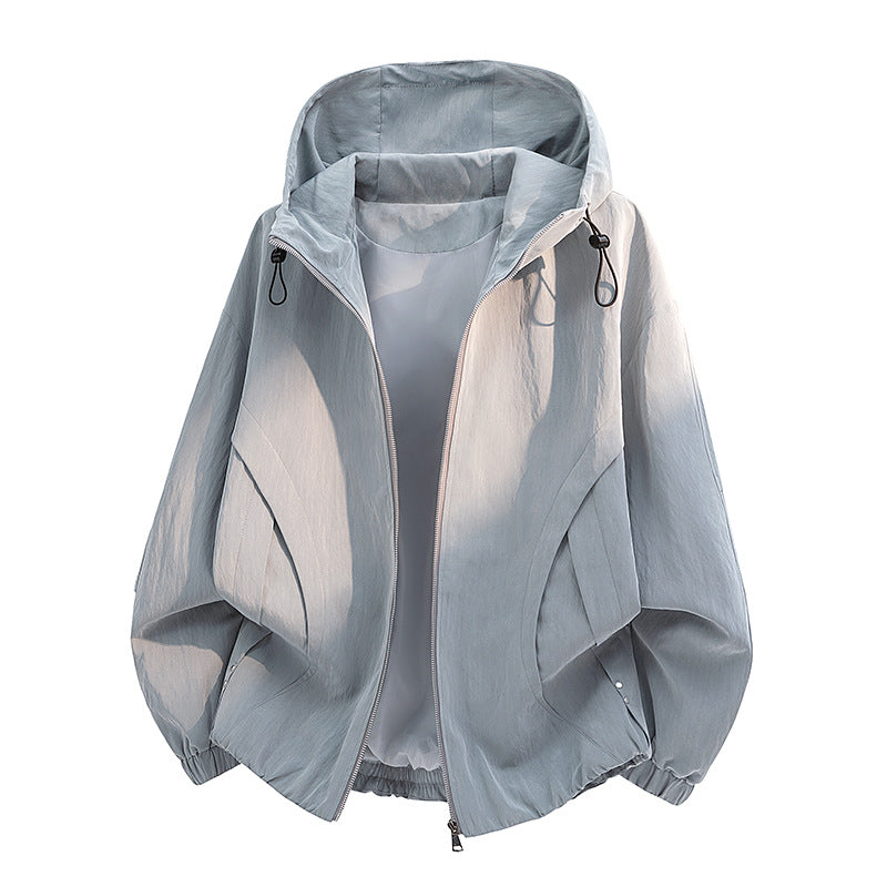 Unisex windabweisende Oversize-Kapuzenjacke aus Microfaser mit elastischem Saum Drune