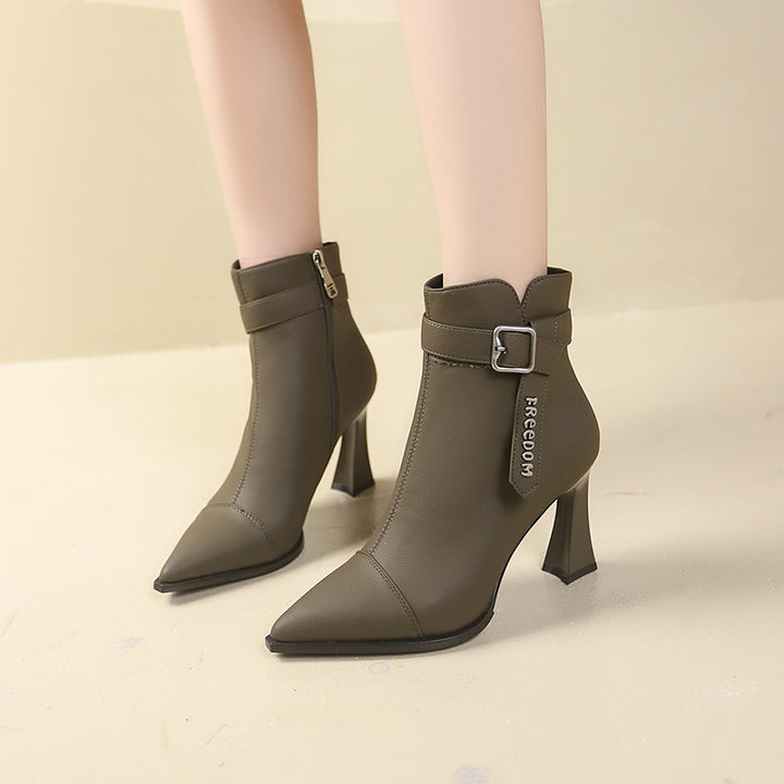 Damen Elegante Stiefeletten mit hohem Absatz und modischem Riemen Drune