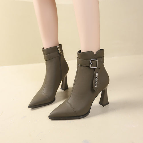 Damen Elegante Stiefeletten mit hohem Absatz und modischem Riemen Drune